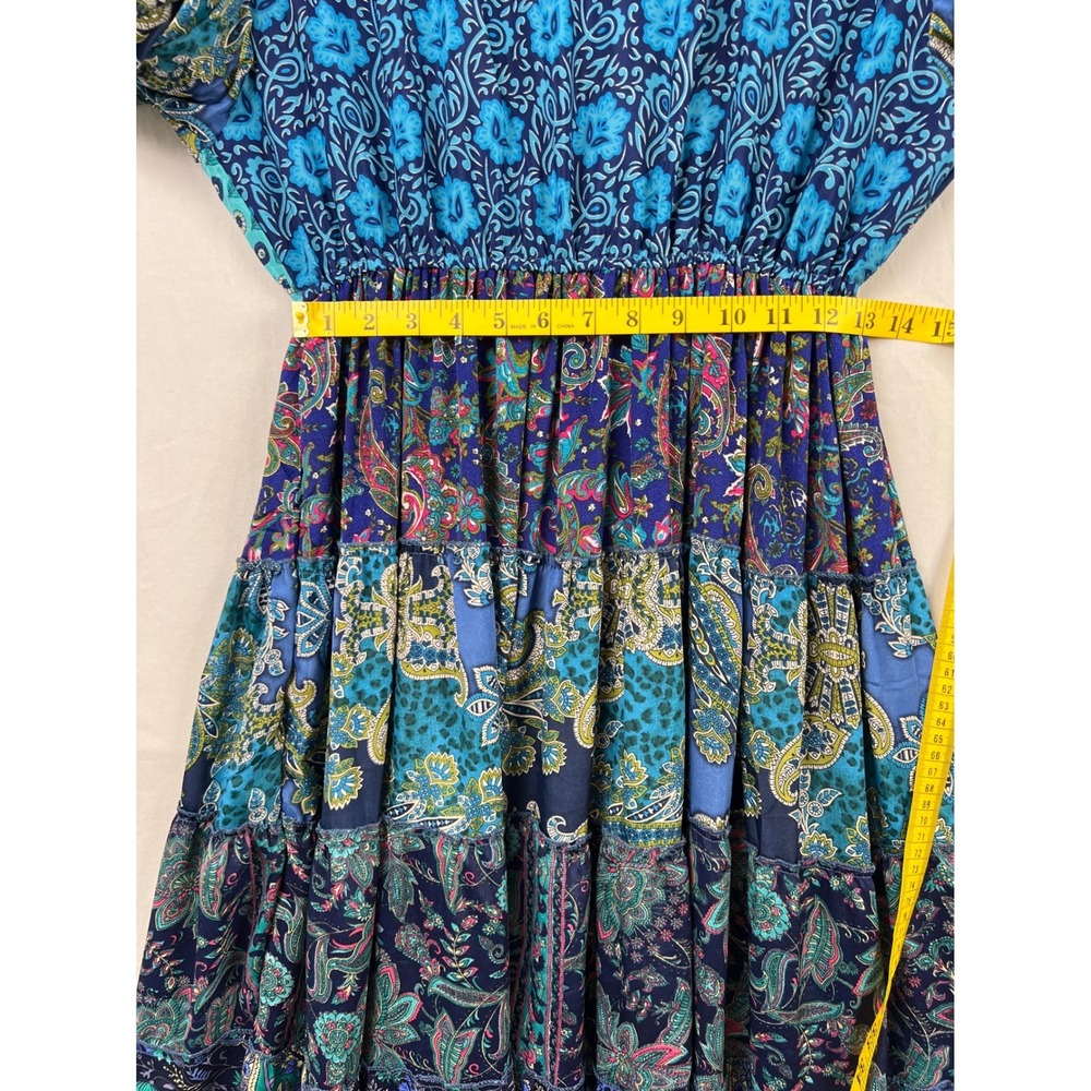 Earthbound Trading Co Maxi Dress Womens L Blue Paisley Patchwork Boho Butterfly - Picture 8 of 9